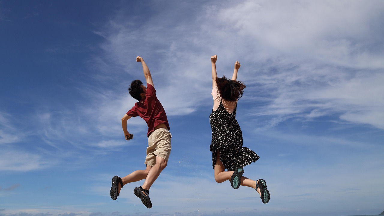 jump, sky, man, clouds, height, girl, nature, woman, happiness, joy, happy, blue sky-2731641.jpg